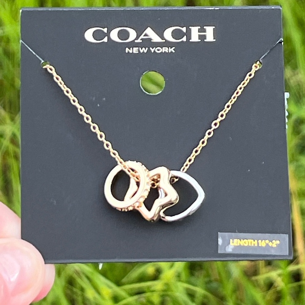 NWT Coach Star-Heart Necklace in Silver and Gold  16in gold chain - Picture 4 of 6